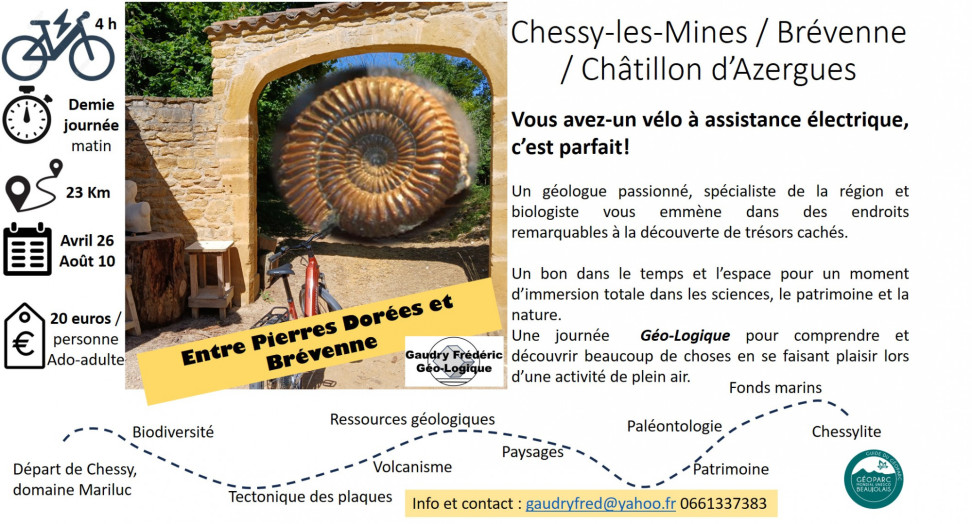Chessy (69) – 10 août 2026 : Balade géologique à vélo électrique entre Pierres Dorées et Brévenne 🚴‍♂️🪨