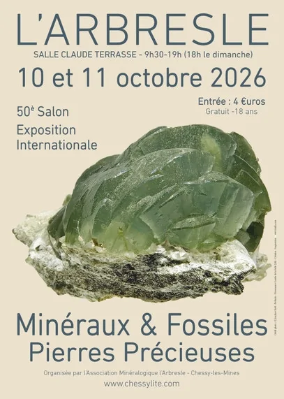 L&rsquo;Arbresle – 10 & 11 octobre 2026 : le 50e Salon International des Minéraux, Fossiles et Pierres Précieuses 💎